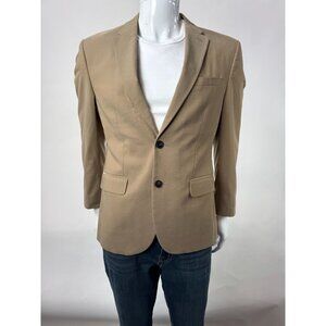 Perry Ellis Mens Beige Two-Button Blazer Suit Jacket 40S Cotton Blend Made In Vi